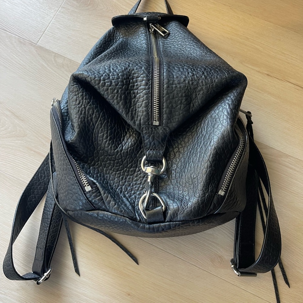 Rebecca Minkoff Black Leather Backpack with Silver Accents